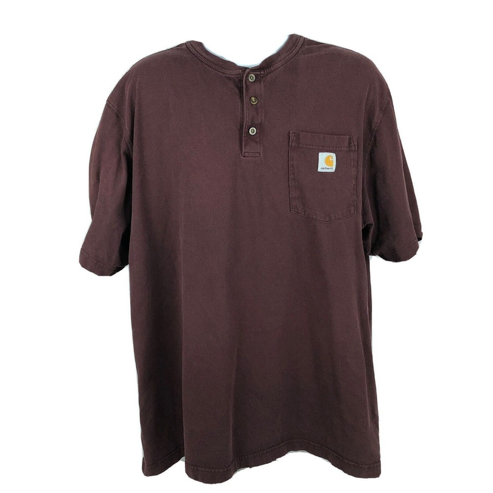 Carhartt Original Fit Burgundy Short Sleeve Heavy Henley‎ Pocket Shirt Size 2XL